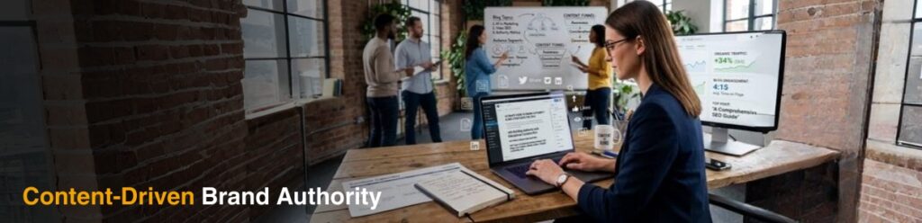 Content marketing strategy and authority positioning through blogs, SEO content and digital branding