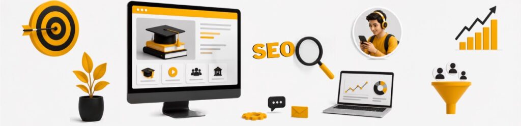 Educational Website Development Pune highlighting SEO, responsive website design, student engagement, digital marketing, lead generation, and online admission growth for educational institutes.