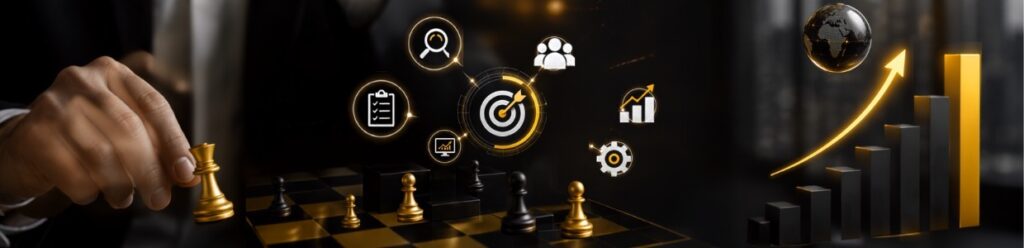 Strategic SEO planning with business growth, keyword targeting, competitor analysis, performance marketing, audience engagement, and digital marketing strategy illustration | Ace360 Degree