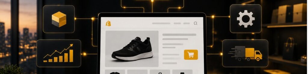 Shopify ecommerce website showcasing an online product page with inventory management, order fulfillment, business analytics, and scalable ecommerce solutions | Ace360 Degree