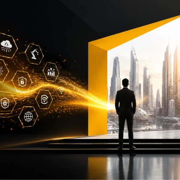 Digital transformation and business innovation concept featuring smart technology, AI, cloud solutions, cybersecurity, automation, and future-ready enterprise growth | Ace360 Degree