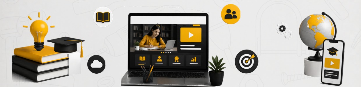 Educational website development concept showing online learning platform, digital courses, mobile accessibility, student engagement, and e-learning technology elements | Ace360degree
