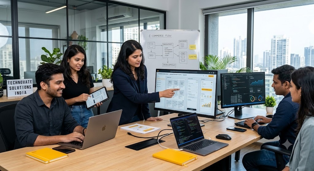 Professional ecommerce website development team in India designing, developing, and optimizing custom online stores with SEO, UI/UX, analytics, and digital marketing solutions | Ace360 Degree