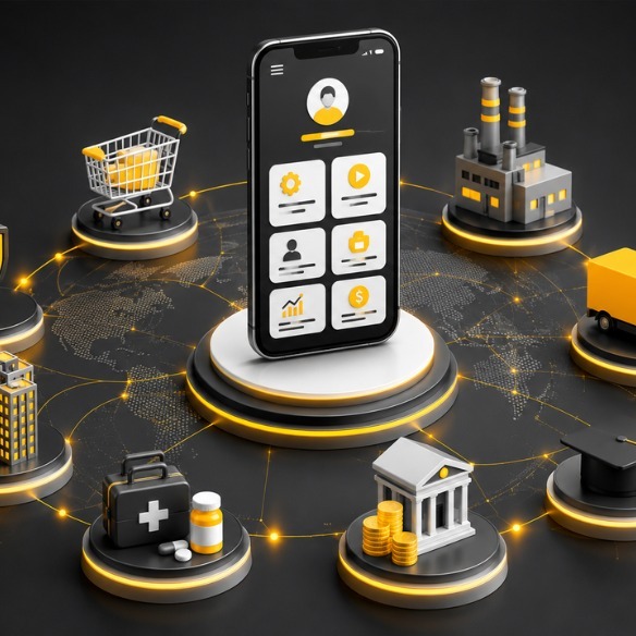 Mobile ecommerce application connecting retail, manufacturing, healthcare, finance, education, and logistics through digital commerce, business automation, and industry-specific solutions | Ace360 Degree