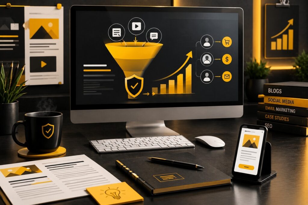 Digital marketing conversion funnel showing content, leads, customer engagement, and sales growth | Ace360 Degree
