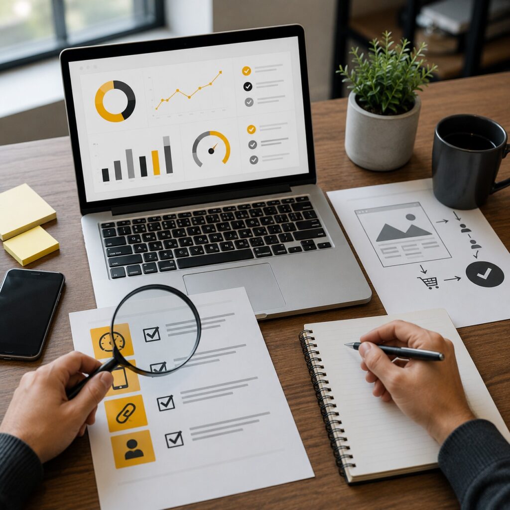 Website performance audit and conversion optimization analysis using analytics, UX checklist and customer journey data