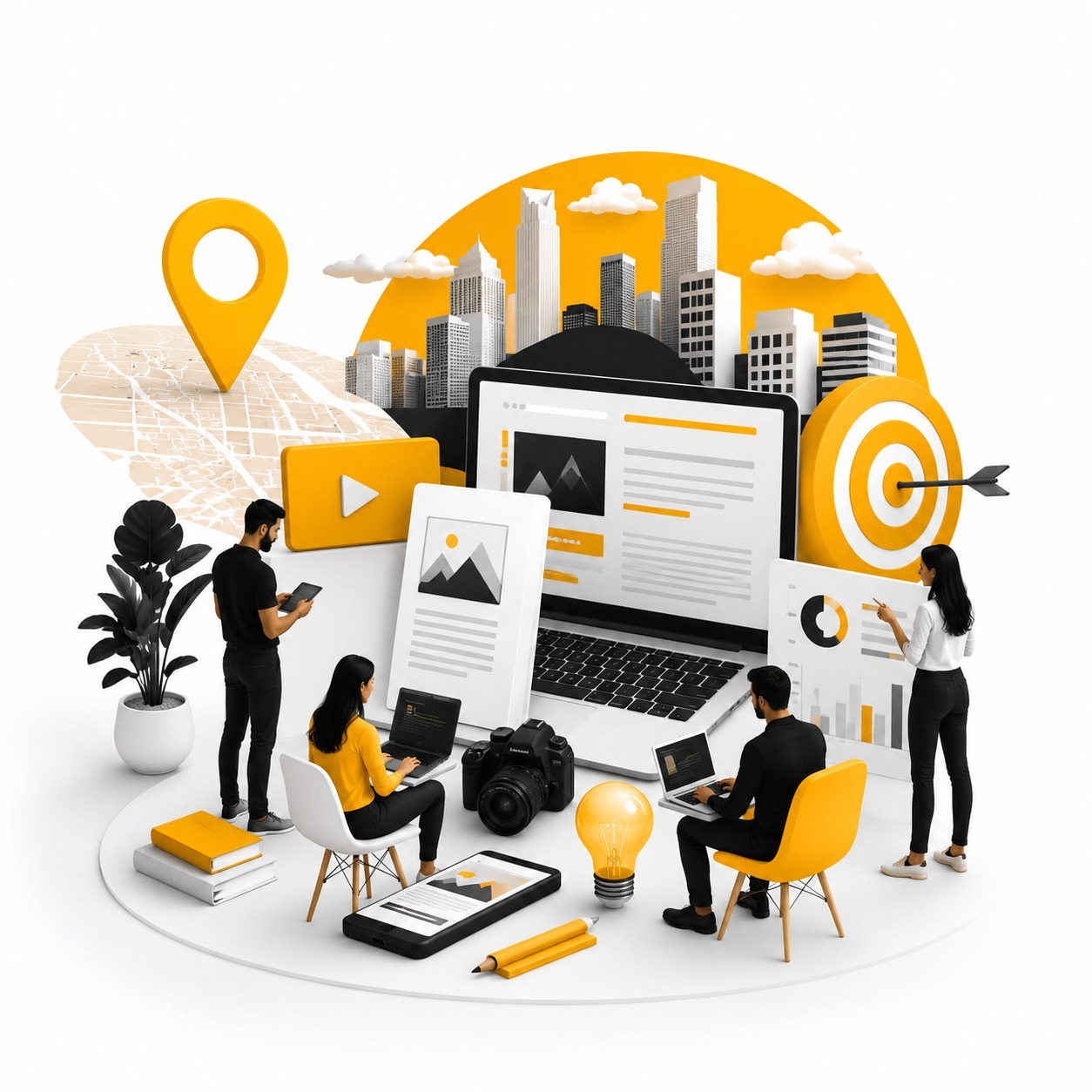 Local digital marketing strategy with city targeting, SEO, content creation, analytics, and business growth | ACE 360 Degree