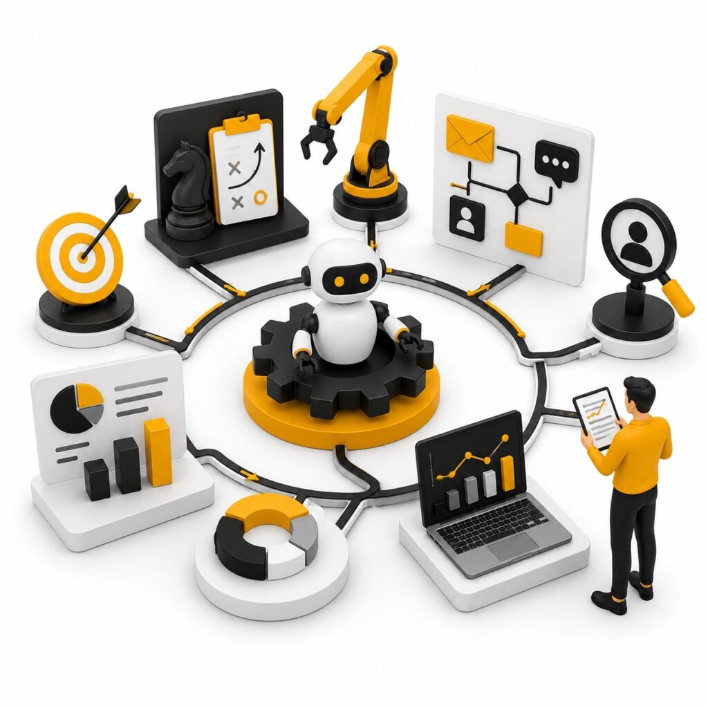 AI-powered digital marketing automation with audience targeting, analytics, content workflows, and campaign optimization | ACE 360 degree