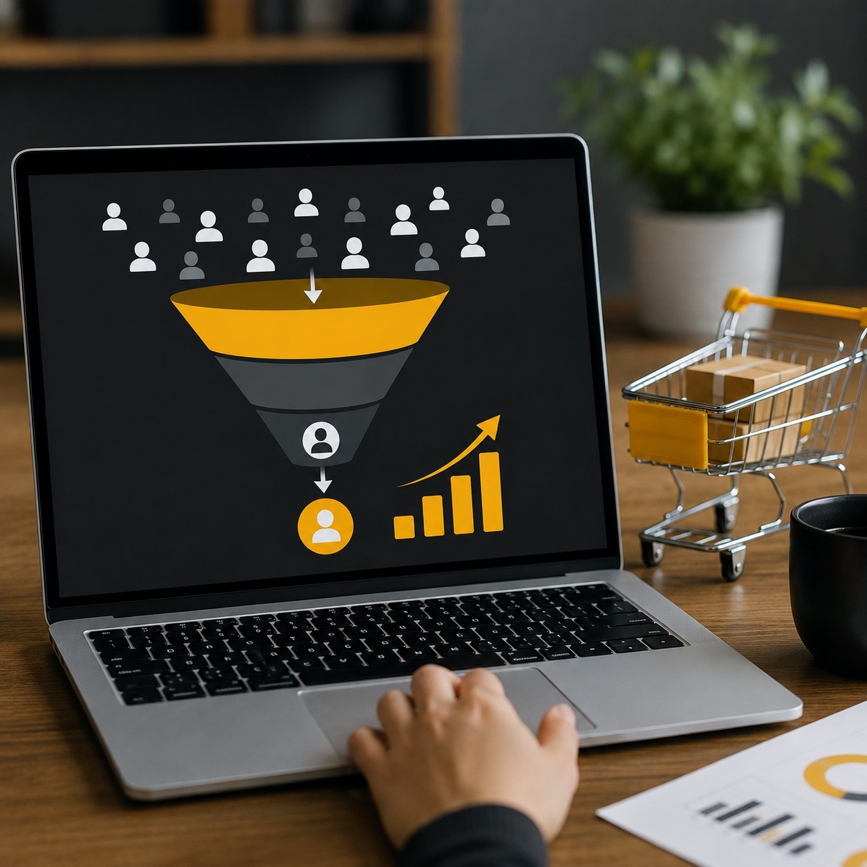 Digital marketing conversion funnel showing audience targeting, lead generation, customer conversion, and sales growth | ACE 360 degree