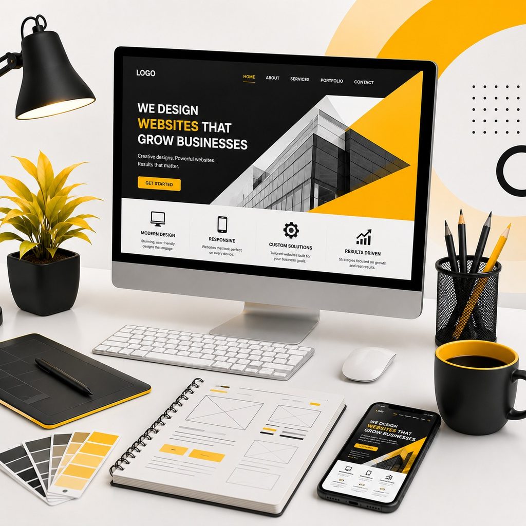 Responsive website design for business growth featuring modern web design, custom solutions, mobile optimization, and results-driven development.