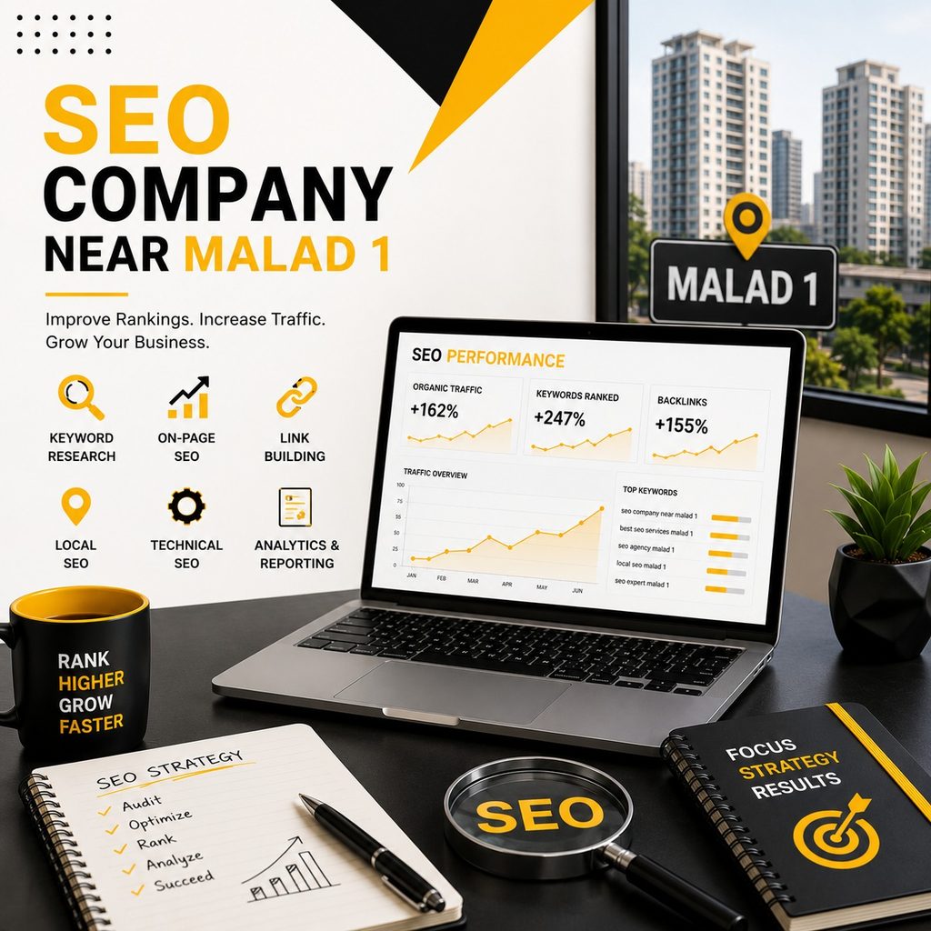 SEO company near Malad 1 offering keyword research, on-page SEO, link building, local SEO, technical SEO, analytics, and reporting.