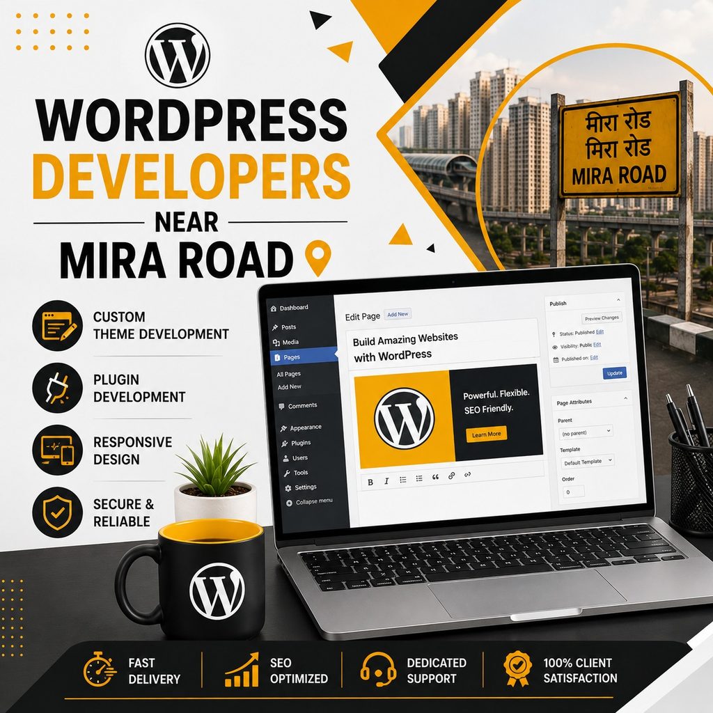 WordPress developers near Mira Road offering custom theme development, plugin development, responsive design, secure websites, SEO optimization, and dedicated support.