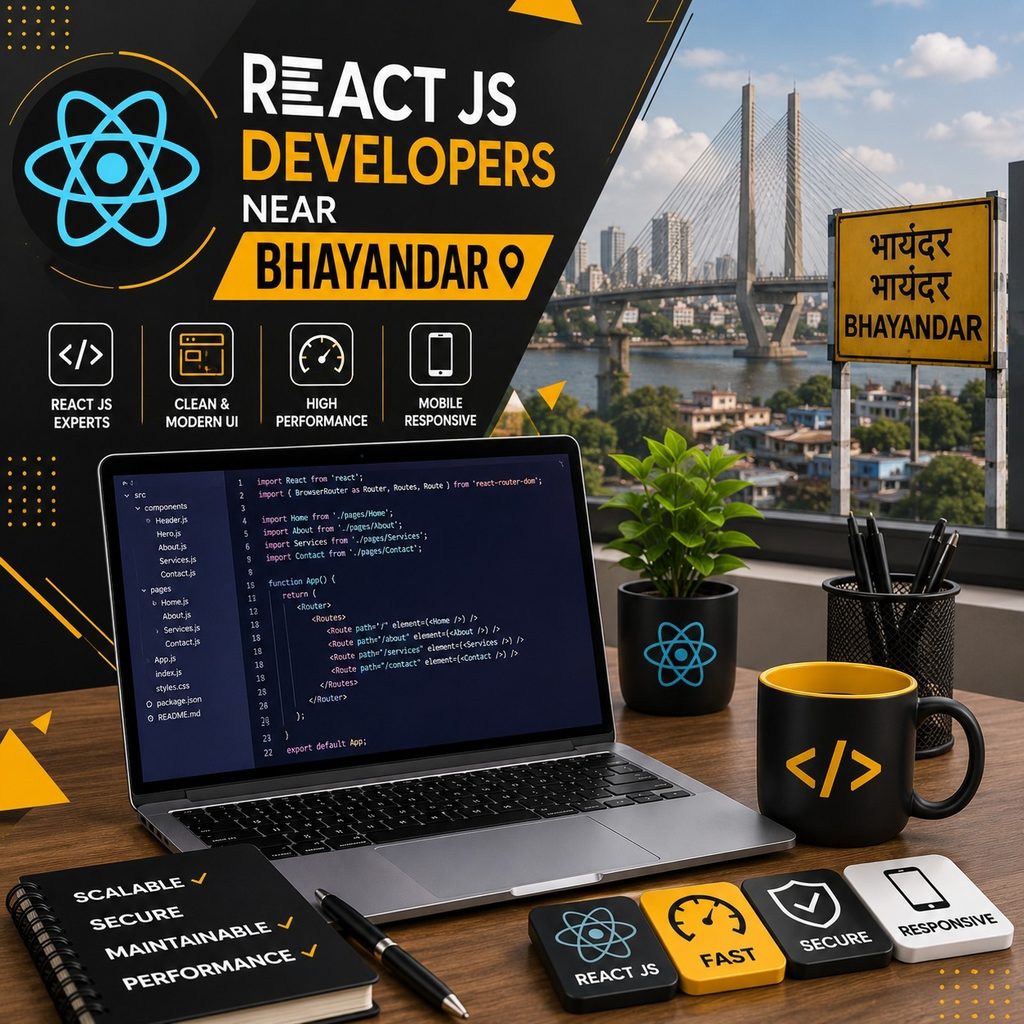 React JS developers near Bhayandar providing clean, modern UI, high-performance, mobile-responsive, scalable, and secure web development solutions.